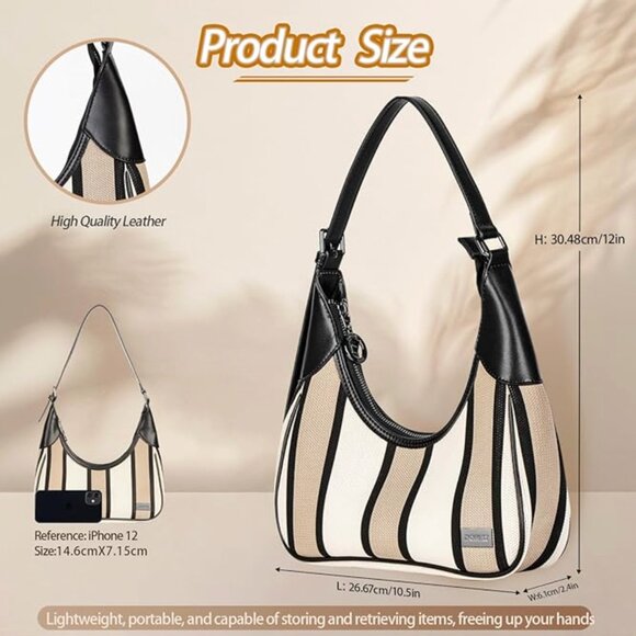 Y2K style Hobo Bag Satchel purse leather & wallet 2000s striped tan cream Dior - Picture 12 of 12